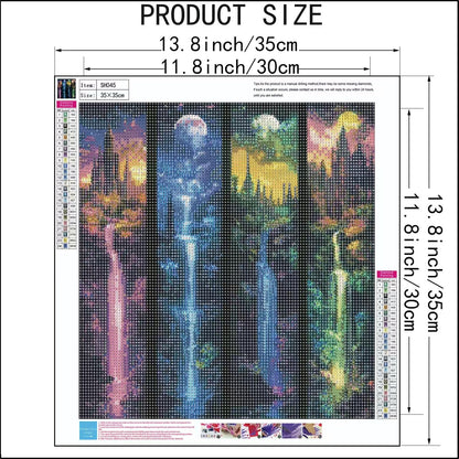 Moon With Castle Waterfall Diamond Painting Kits for Adults,5D Full Drill Mosaic Diamond Art Kits for Beginner, DIY Diamond Dots Paintings With Arts Craft For Adults Home Decor 13.8×13.8Inch