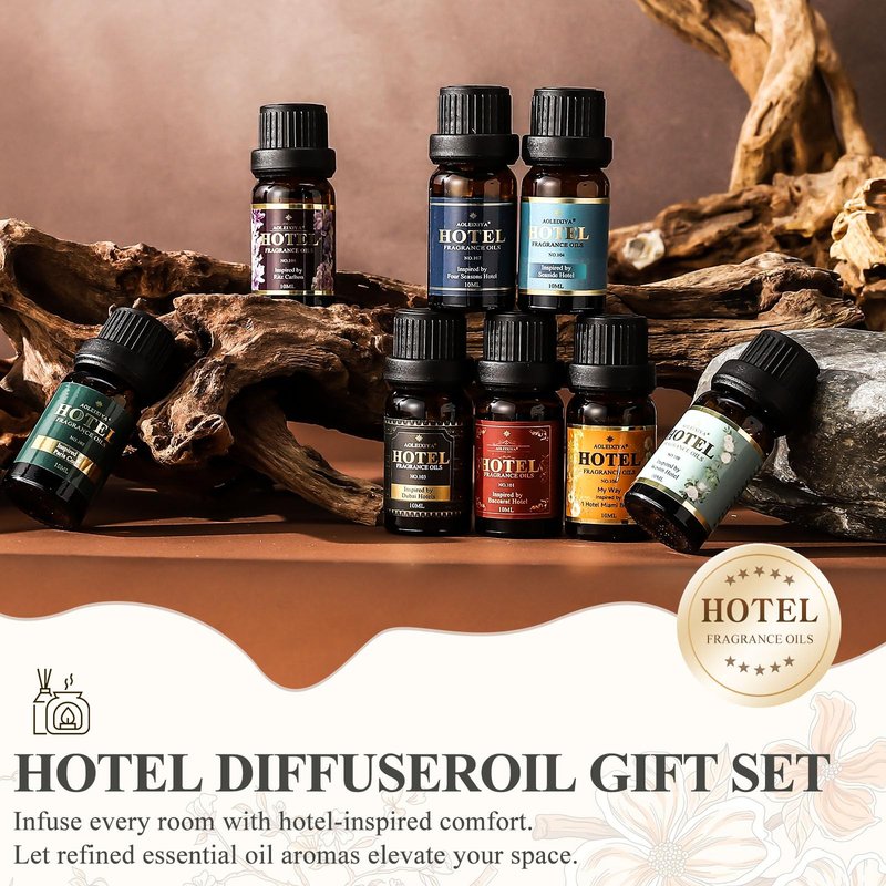 Hotel Diffuser Oil Gift Set - Inspired by 5-Star Hotel Fragrance Oil Set - My Way, White Tea,Baccarat,Four Seasons,Dubai,Beachfront Villa,Paris Coast