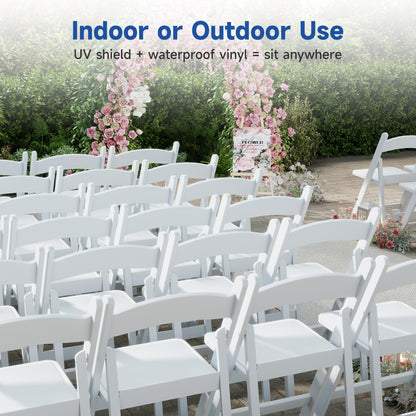 Winlice White Resin Folding Chairs - Stackable Chairs with Padded Seats, 800LB Weight Capacity Comfortable Chair - Indoor/Outdoor Folding Chairs for Events - Lightweight Foldable Chairs (10 Pack)
