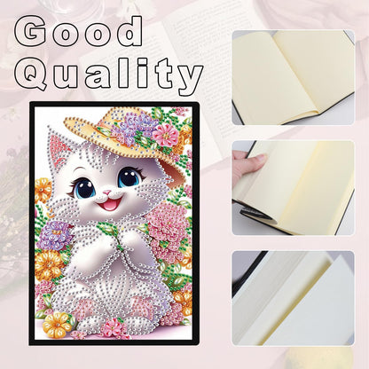 JZHYOAN Diamond Painting Blank Notebook Kits for Adult DIY Cat Special Pattern Diamond Art Dairy Note Book Journal Sketchbook Drawing Painting Message Notepad for Office Work Gifts