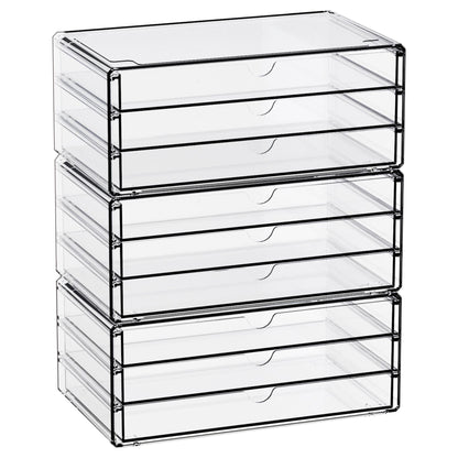 Yieach 11.1 Inch Long Clear Drawer Organizers Stackable,3 Pack Small Acrylic Drawers,School,Office Supplies Organizer And Storage Bins for Stationery,Marker,Pen,Pencil,Craft Desktop Storage Drawers