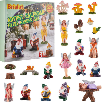 24 Days Magic Fairy Garden Accessories Advent Calendar, Waterproof Fade Resistant DIY Miniature Garden Decor Holiday Birthday Countdown Surprise Gift for Kids Fairy Lovers
