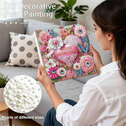 DIYDeligths DIY Diamond Pearl Art Painting with Frame 9.84in Handmade Paste Painting Healing Stress-Relieving Home Wall Decoration No Framing Required (Flowers Heart)