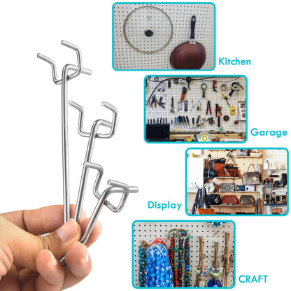 Pegboard Hooks Accessories - 62pcs 2/4/6 Inch Metal Peg Board Tool Hangers, Fits 1/8 1/4 Pegs Slots, Pegboard Wall Organizer Shelving Racks, Hanging Display Storage Holders for Garage Craft Office