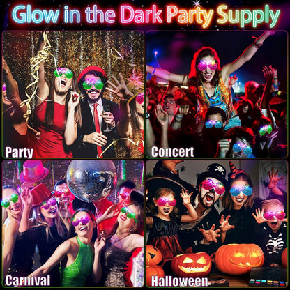 SHQDD LED Glasses - 64 Pack Light-Up Neon Sunglasses in 5 Colors | Glow in the Dark Party Accessories for All Ages