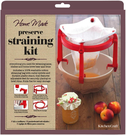 KitchenCraft 2 Home Made Jam Strainer/Jelly Bag and Stand with Recipe in Gift Box, Plastic/Polyester, Pieces, White/Red