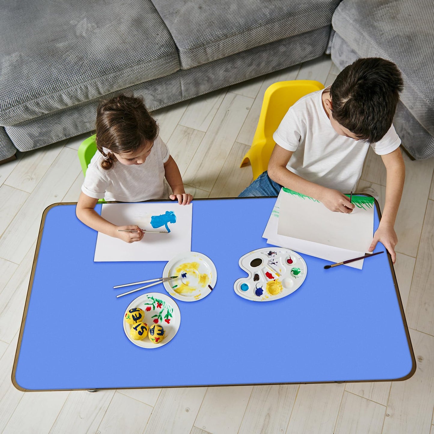 LemonRoad 2 Pack 36 x 24 Inch Extra Large Silicone Craft Mat Heat Resistant Table Protector Jewelry Casting Mat for Painting Clay Baking Kitchen, Blue & Orange
