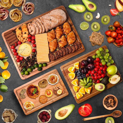 HAONEYS Set 3 Wood Cutting Boards of for Kitchen, Large Wooden Cutting Board with Juice Groove, Charcuterie Board