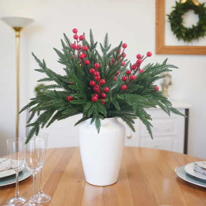 18 Inch Real Touch Artificial Norfolk Pine Branches, 16pcs Faux Cedar Pine Stems for Christmas Decor, Greenery Pine Garland for DIY Crafts & Wreath, Xmas Holiday Mantel Fireplace Decorations