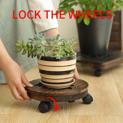 Timwooly 12" Plant Caddy Plant Stand with Wheels Rolling Plant Stand Heavy Duty Wood Plant Caddy, Heavy Duty Rolling
