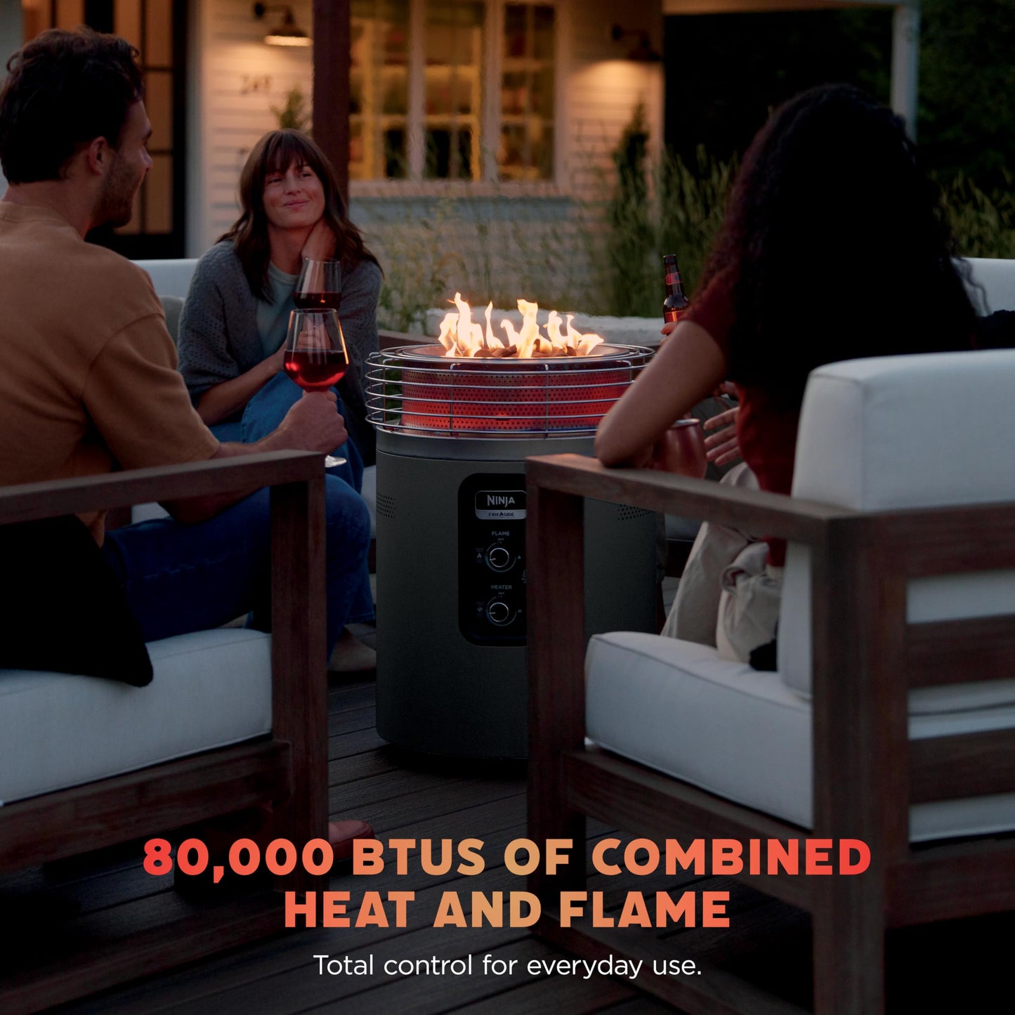 Ninja Fireside360™ Outdoor Heater & Fire Pit | 3 Modes: Flame, Heat, Flame & Heat | Portable for Patio, Deck, Camping | Easy Control Smokeless Flames | Push to Start Ignition | Charcoal | OF101AMZ