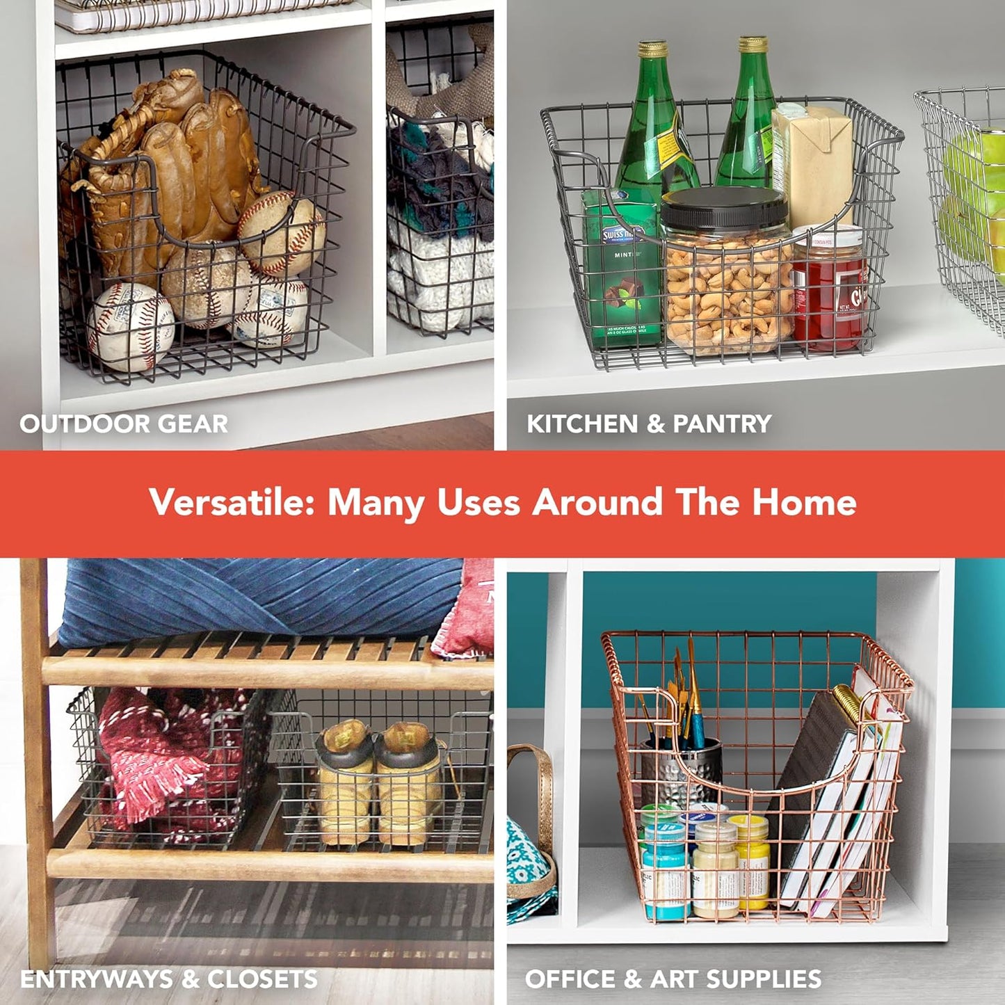 Spectrum Diversified Scoop Wire Basket, Vintage-Inspired Steel Storage for Kitchen, Pantry, Bathroom