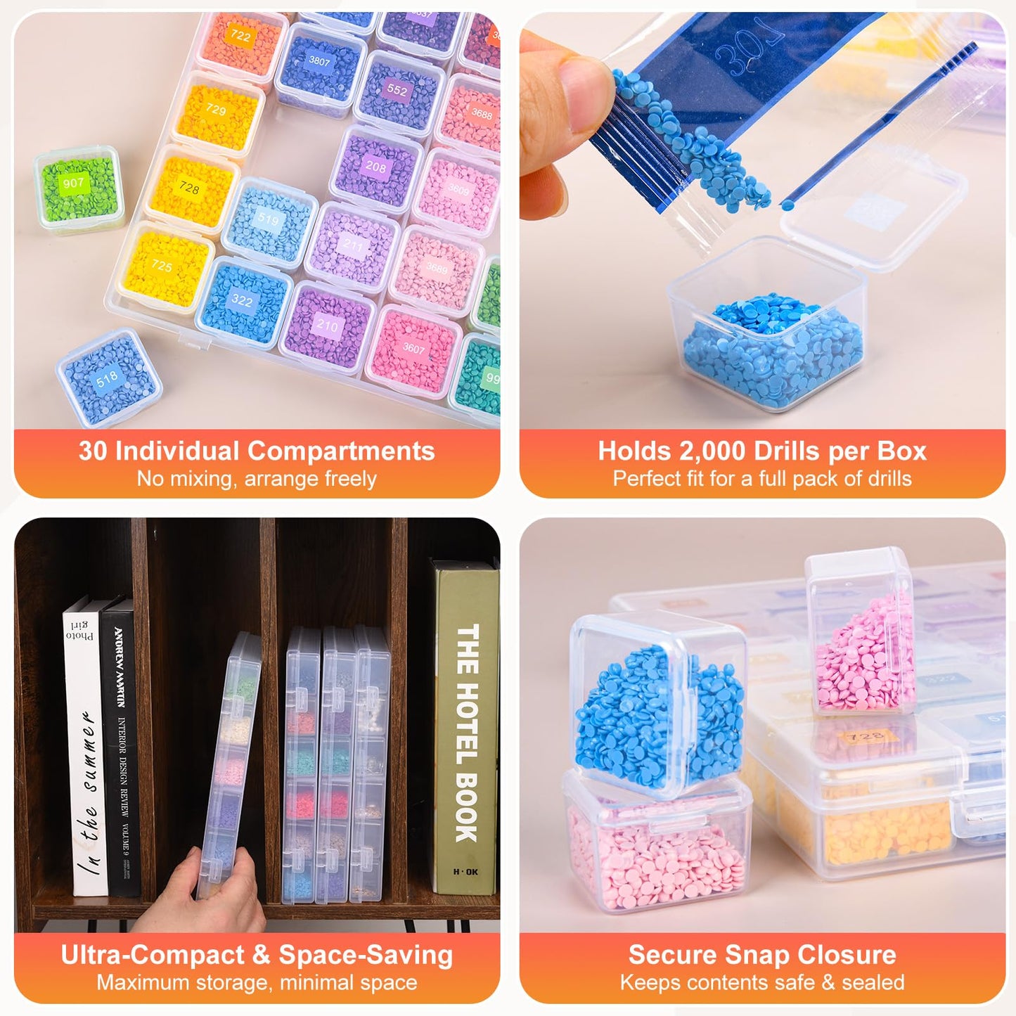 Cokapo 60-Grid Diamond Painting Storage Containers, Portable Diamond Art Storage Case with Labels, Bead Organizers and Storage for Diamond Painting Accessories & Tools, DIY Art Craft, Jewelry, Nail