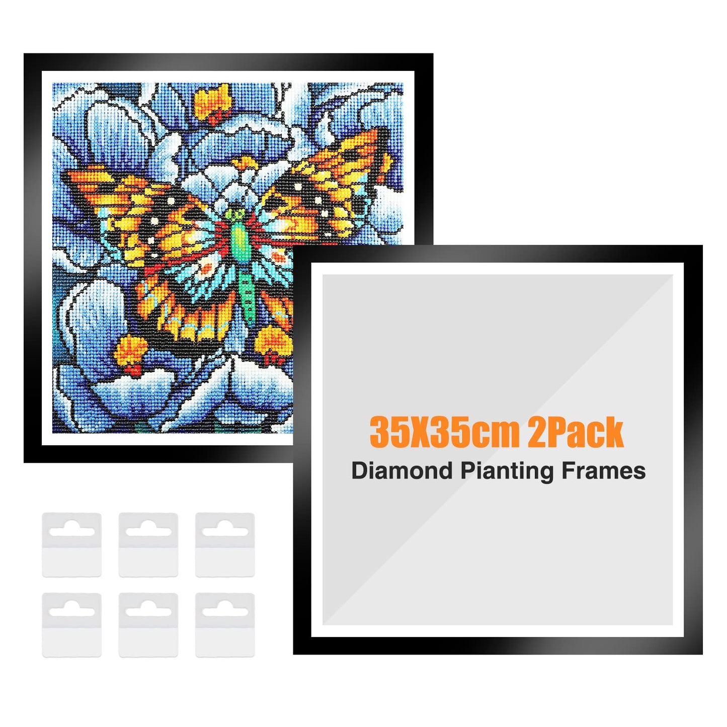 NAIMOER Upgraded 2Pack Diamond Painting Frames, Frames for 35x35cm Diamond Painting Canvas, Magnetic Diamond Art Frame Self-Adhesive, Diamond Painting Frames with Hooks for Wall Window Door (Black)