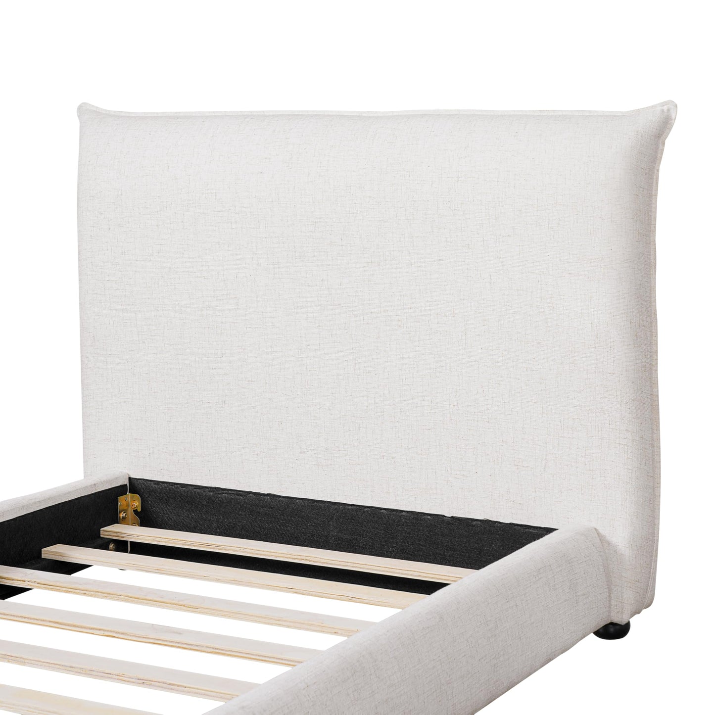 Merax Modern Upholstered Platform Bed with Linen Pillow-Back Headboard, Twin Size Wood Floor Bed Frame with High Wingback, No Box Spring Needed, Easy Assemble, Beige