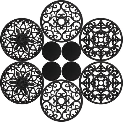 Studio Cornelia's 6 Decorative Heat Resistant Silicone Trivet Mats for Hot Pots and Dishes + 4 Coasters