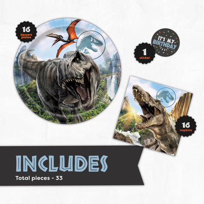Jurassic World Plates and Napkins for 16 | Jurassic Park Birthday Decorations | Officially Licensed