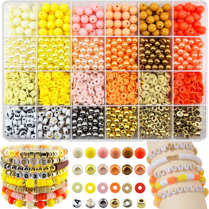 2220Pcs Fall Bracelets Beads Kit, Thanksgiving Fall Beads for Jewelry Making Autumn Yellow Orange Clay Beads Pearl Beads Round Loose Spacer Beads Heishi Beads Bulk for Necklace Earrings DIY Craft