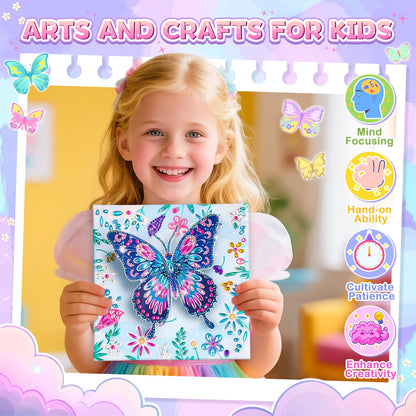 Arts and Crafts for Kids Age 8-12, Diamond Art Kit for Kids, Gifts for 6 7 8 9 10 Year Old Girls, Birthday Presents Toys for Girl Teen, Fun Activities Gem Art Butterfly Kit with Frame for Home Decor