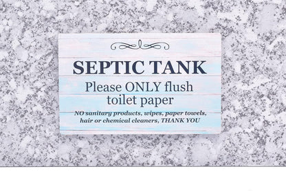 Septic Tank Sign - Adhesive Plaque for Restroom, Bathroom, Toilet, Loo, W.C, Light Blue Foamex Board