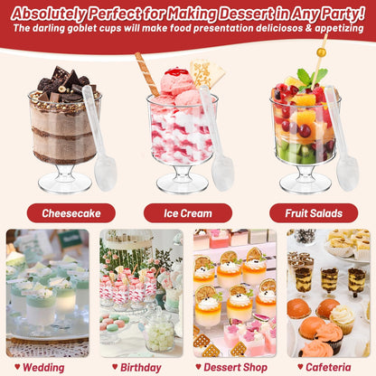 190 5 OZ Set Pcs Dessert Cups with Spoons Cocktail Picks, Clear Mini Dessert Shooter Cups, Plastic Parfait Cup