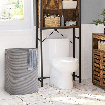 Large Gray Laundry Hamper, 16"x13"x22", Tall Woven Cotton Rope Basket for Dirty Clothes, Soft Laundry Bin, 75L