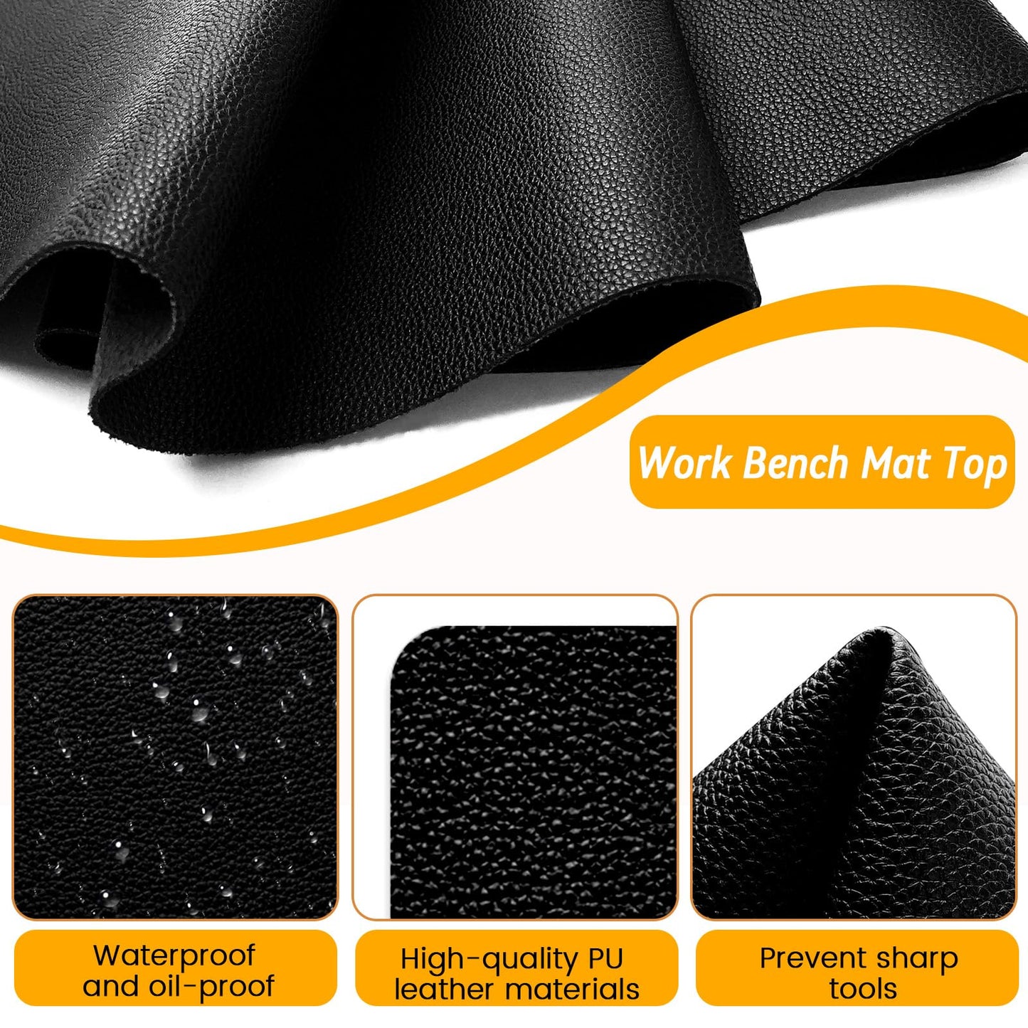 U0U 47.2" x17.3" Workbench Mat,Black PU Leather Work Bench Mat Top,DIY Worktable Mat Workbench Cover for Protects Work Bench Tabletop Countertop (Black, 47.2" x17.3")