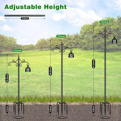 Skiennix Heavy Duty Double Shepherd Hooks - 72-Inch Adjustable Metal Bird Feeder Pole for Outdoor Use | 5-Prong Base