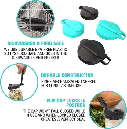 Masontops Multi Top - 2PK Wide Mouth Mason Jar Lids with Pour Spout and Flip Cap, Jar Not Included