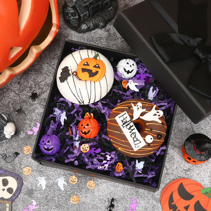 Jansun 1LB/16oz Halloween Crinkle Cut Paper, Black Purple Shred Filler Grass with Pumpkin Spider Bat Witch Ghost Confetti for Halloween Bakset Gift Box Bag Wrapping Basket Filling Party Decorations