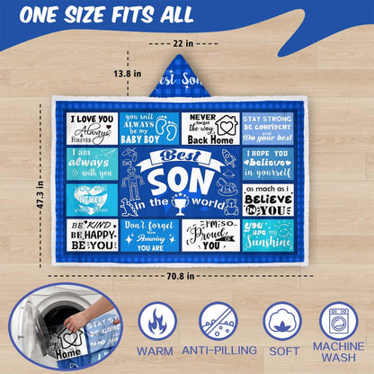 Father's Day Wearable Blanket Hoodie Gift for Son, Son Birthday Gifts from Mom Dad Parents, Soft Blue Throw Son Blankets for Christmas Graduation Ceremony