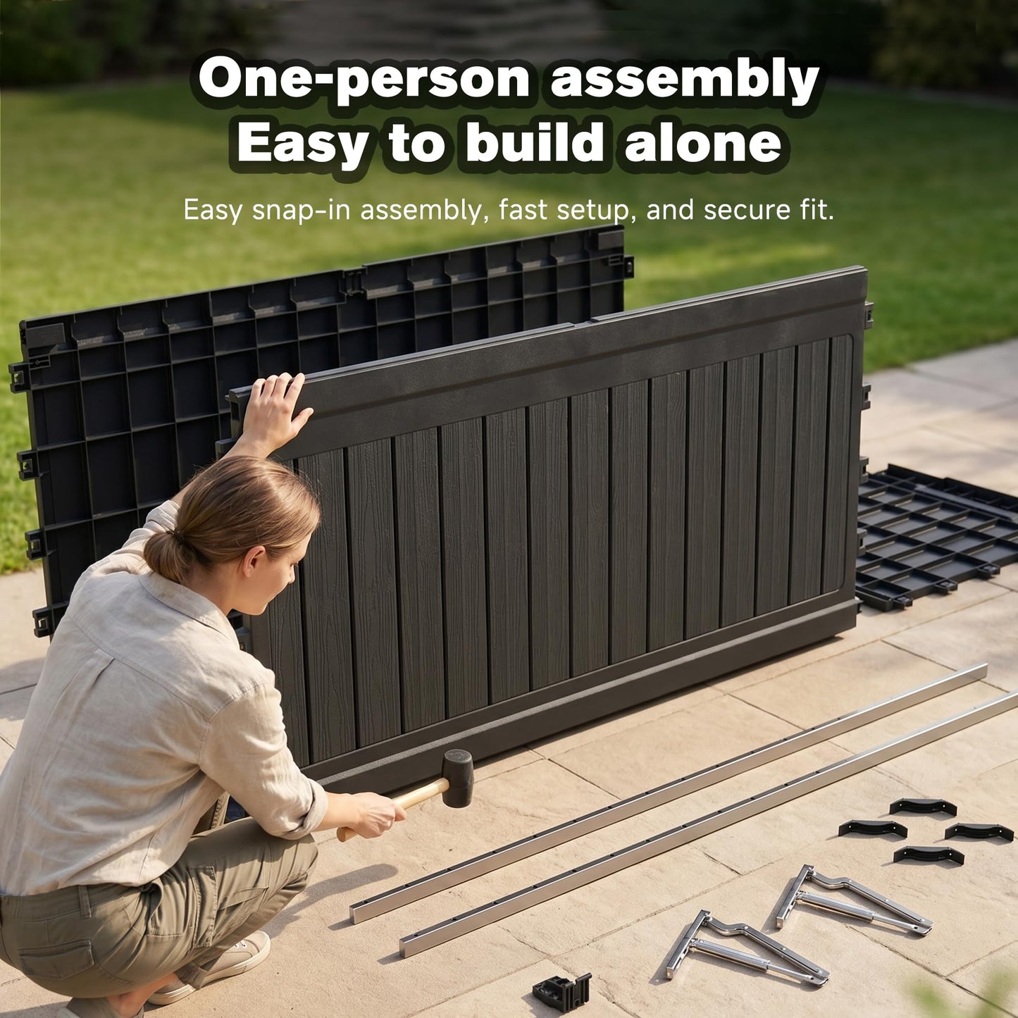 Seeheool 260 Gallon Large Outdoor Storage XXL Deck Box for Patio Furniture, Outdoor Cushions, Garden Tools and Sports/Pools Equipment, Waterproof Resin, Lockable, Black