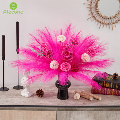 Alecono Hot Pink Pampas Grass Bundle 100pcs 4 Kinds Artificial Eucalyptus Stems Bulk