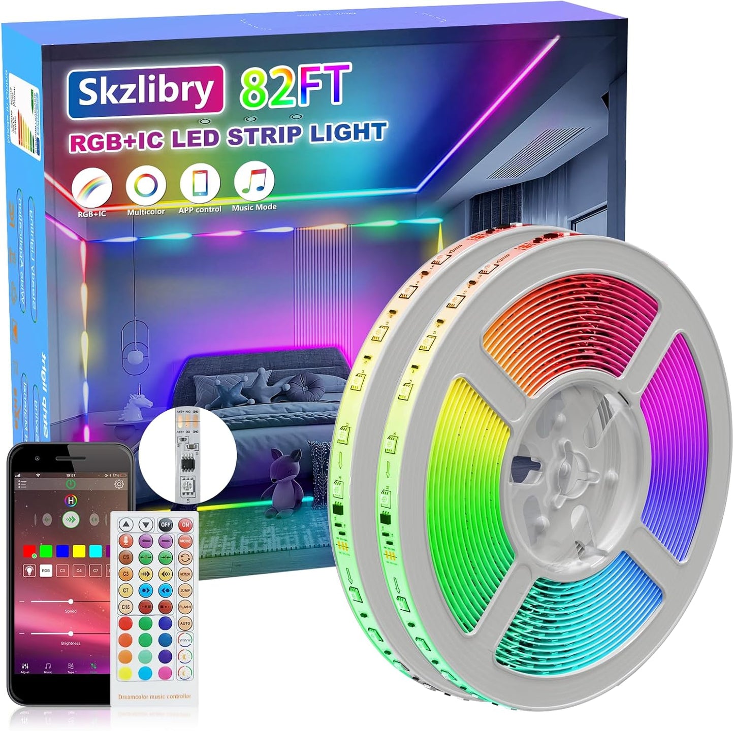 82FT RGB+IC LED Strip Lights, Continuous Connection Smart LED Lights for Bedroom, Bluetooth LED Lights APP Control