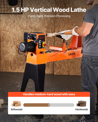 VEVOR 1.5 HP Wood Lathe, 16 x 40 in Wood Lathe Machine with 150 to 3200 RPM Variable Speed Brushless DC Motor Cast Iron Body Tool Rest for Medium to Large Projects Woodworking