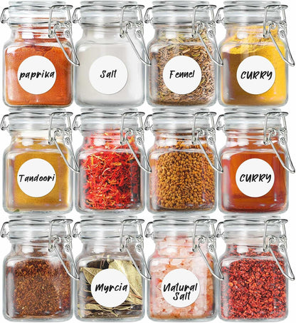 SKOCHE Spice Jars 20 Pack Small 4 oz Glass Jars with Airtight Hinged Lids, Spice Herb Jars with Labels and Silicone Funnels, 4oz Glass Jars with Lids Ideal for Spice Herbs
