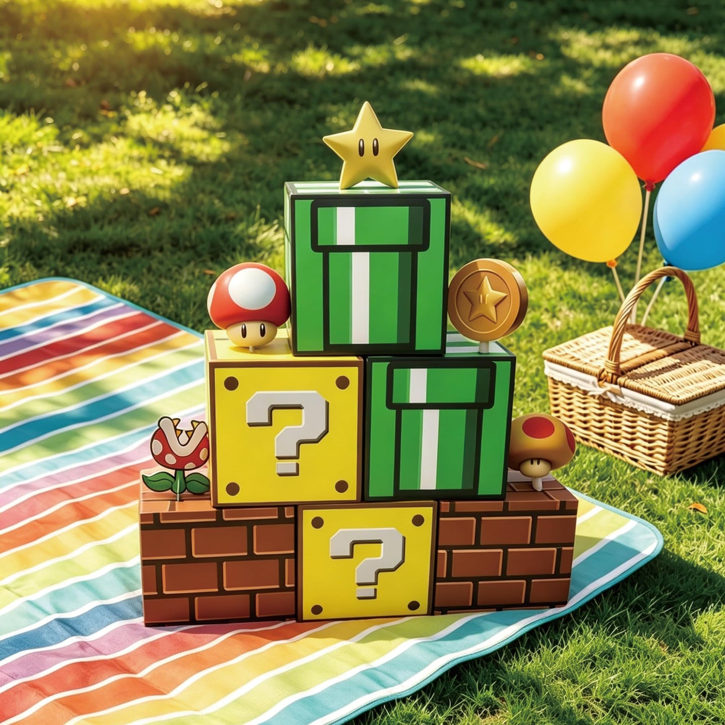Cuteiush 6PCS Big Party Boxes with 6 Centerpieces, Question Brick Pipe Boxes for Birthday, Christmas, Halloween, Game Party & Classroom Favors (11.8 x 11.8 Inch)
