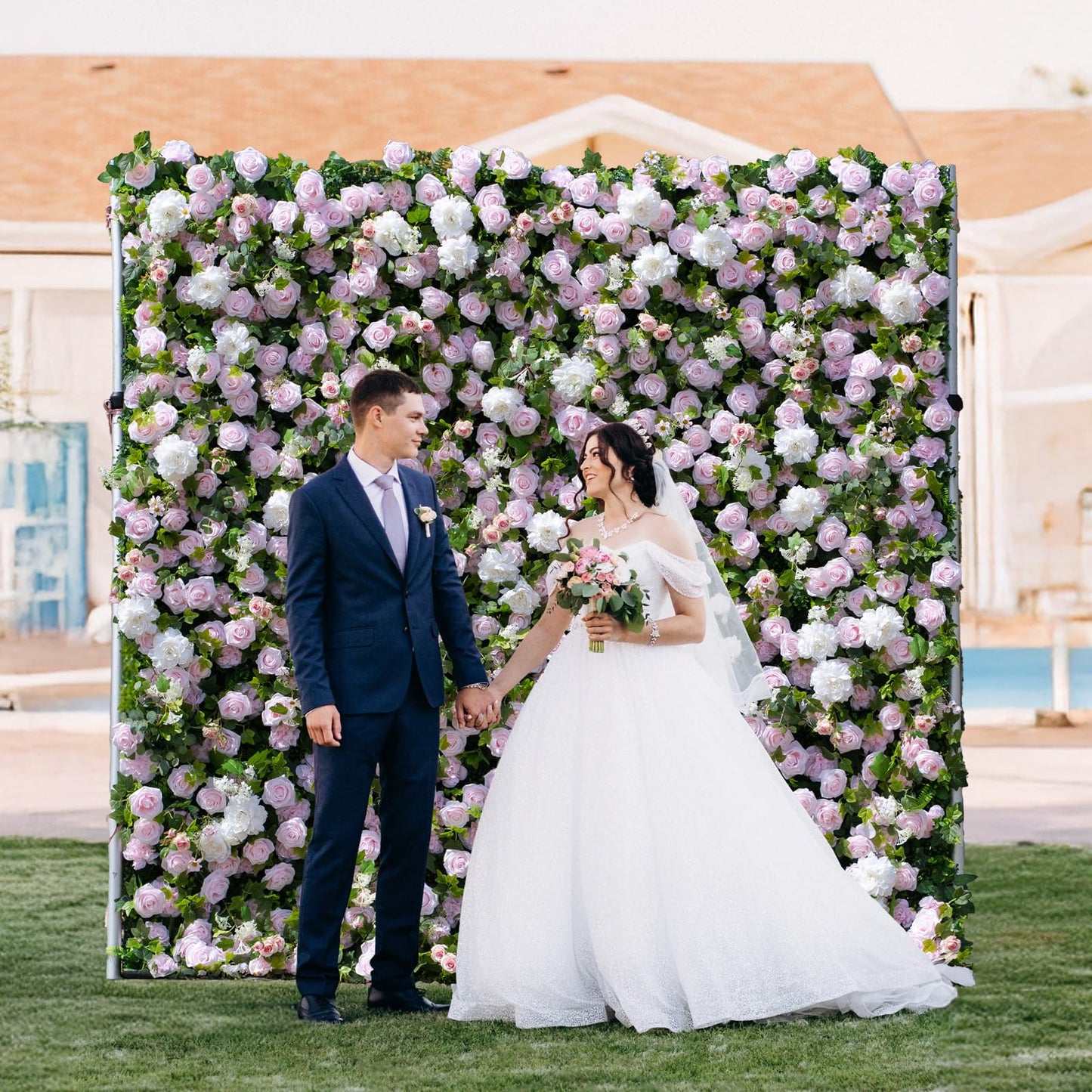 Artificial Luxury‌ Flower Wall Panels, Gorgeous 3D Silk Floral Backdrop for Wedding, Baby Show, Party and Home Decor, Quick Assembly/Storage, Both Eco ＆ Pet Friendly, 4ft*8ft