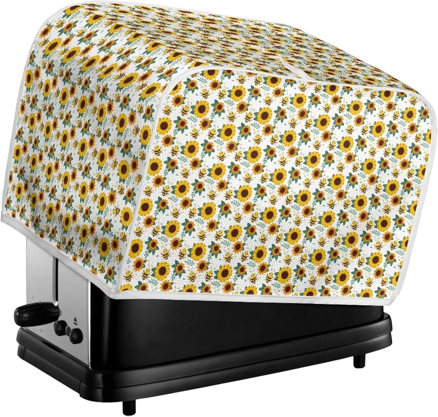 Sunflower Bee 2 Slice Toaster Cover, Machine Washable Polyester Kitchen Decor, Greasy Protector, Dust Cover