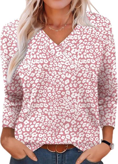 XIEERDUO Long Sleeve Shirts for Women V Neck Fall Tops Basic Tunic Tops Loose Fit Dressy 2025