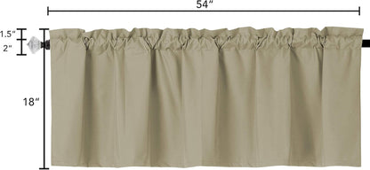 Window Valance Curtain for Kitchen, Bathroom, Living Room, Blackout Treatment, 54 x 18 Inches, 1 Panel