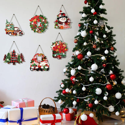 Zonon 6 Pcs Christmas Diamond Painting Hanging Sign Set 5D Gnome Snowman Diamond Art Set for Adults DIY Art Pendant Ornaments Kits Acrylic Christmas Tree Wreath Truck for Wall Window Decor