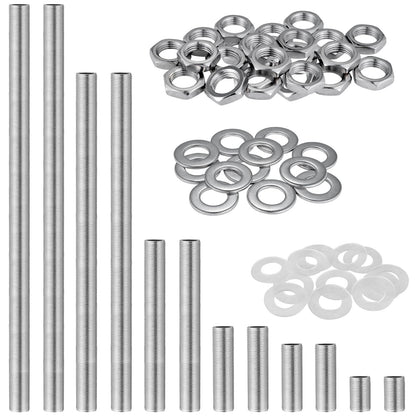 Stainless Steel Lamp Pipe,Lamp Repair Hardware Assortment,SS304 Lamp Assembly Hardware Including 10" Nipples,Washers & Locknuts.Threaded Lamp Rod for Outdoor Lamps (304 Stainess Steel)