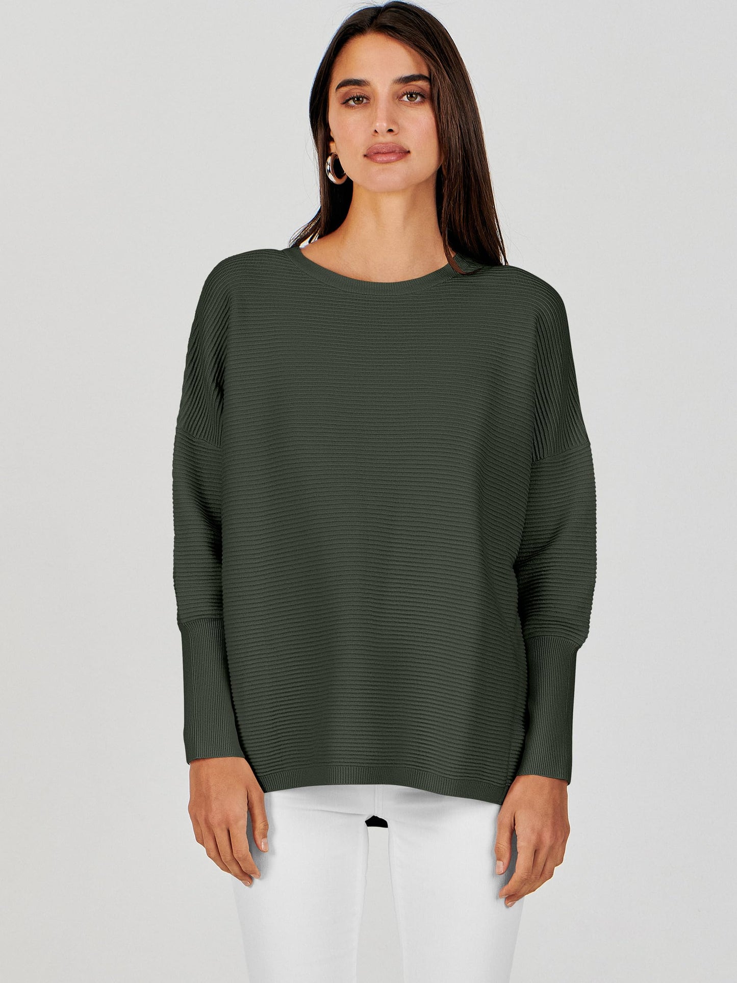 ANRABESS Womens Oversized Batwing Long Sleeve Ribbed Knit Sweaters 2025 Fall Outfits