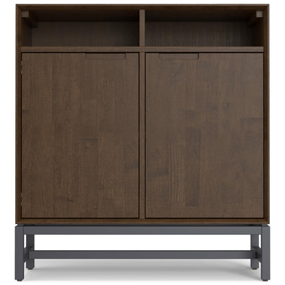 SIMPLIHOME Banting SOLID HARDWOOD 36 inch Wide Modern Industrial Entryway Storage Cabinet in Walnut Brown for the Living Room, Entryway and Family Room