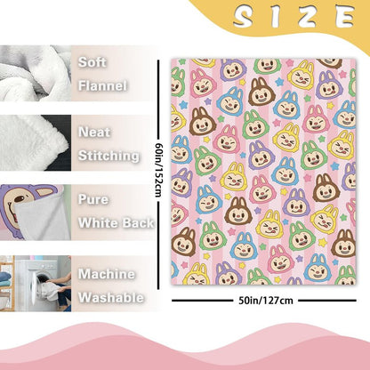 Pycat Cute Macaron Flannel Throw Blanket, Monster Stars Birthday Gifts for Men Women Adults, Stripes Soft Blankets for Bedding Sofa 50 x 60 Inches