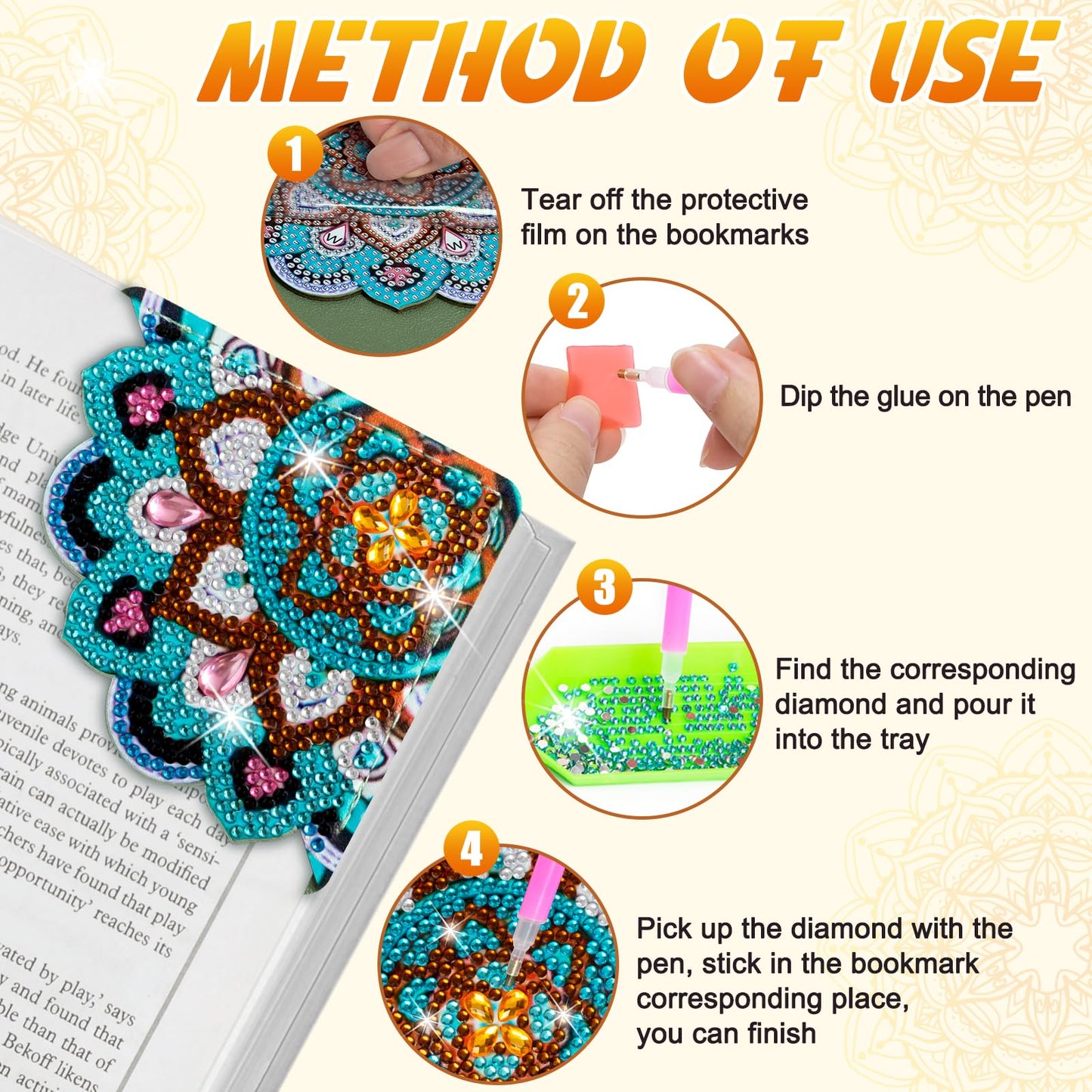 WIVICO 6 pcs Diamond Painting Bookmarks, DIY Diamond Art Kits for Adults, Book Corner - Protecting Bookmark Craft Supplies Kits for Book Lovers(Mandala Flower)
