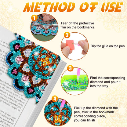 WIVICO 6 pcs Diamond Painting Bookmarks, DIY Diamond Art Kits for Adults, Book Corner - Protecting Bookmark Craft Supplies Kits for Book Lovers(Mandala Flower)