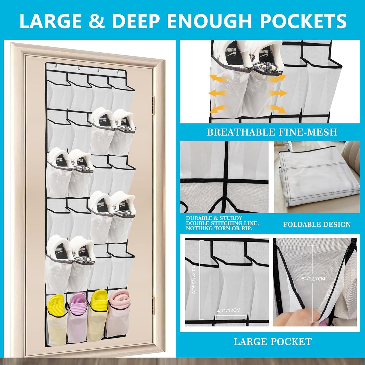 ZKXNBXX 24 ZHXNBXX Over The Door Shoe Organizers with Mesh Pockets Shoe Organizer Storage Hanging SimpleHouseware Shoe