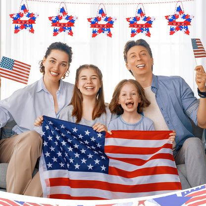 Soulchen 16 Sets DIY 4th of July Wreath Craft Kit Patriotic Red Blue White Hanging Craft Kits 640 Pcs Foam Puzzle 16 Star Paper Wreath and 1 Roll Rope for Home Classroom 250th Anniversary Memorial